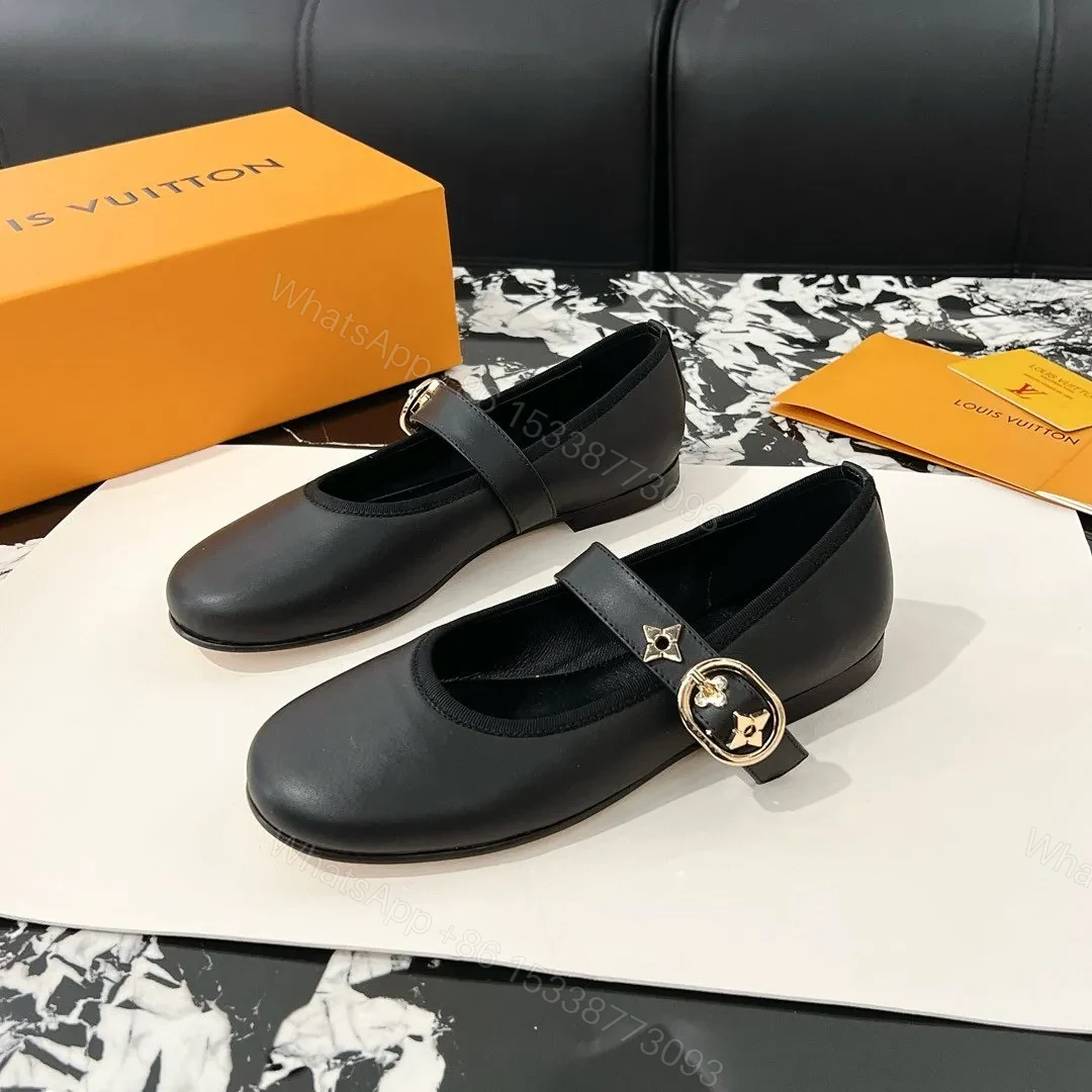 View 5 of LV Women Black Leather Mary Jane Flats