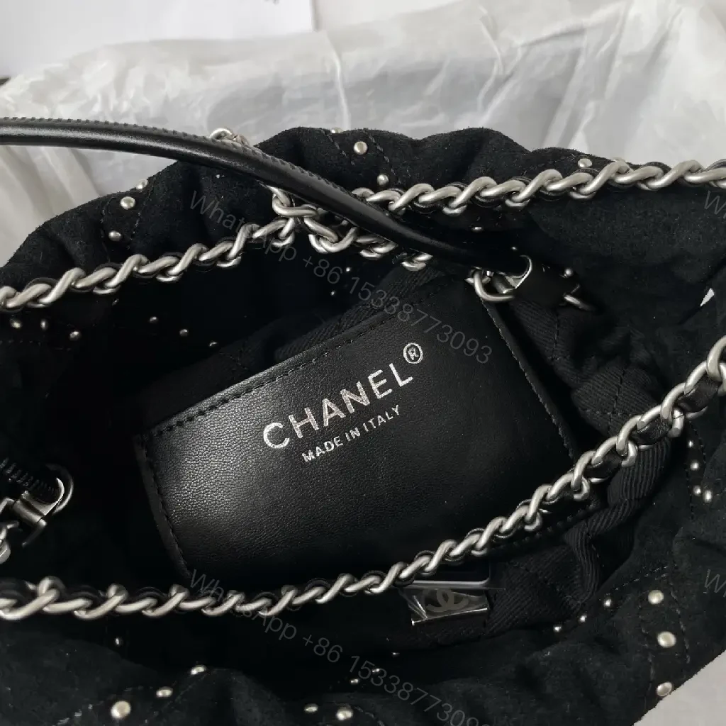 View 6 of Velvet Diamond-Quilted Shoulder Bag, Black, Luxe Style