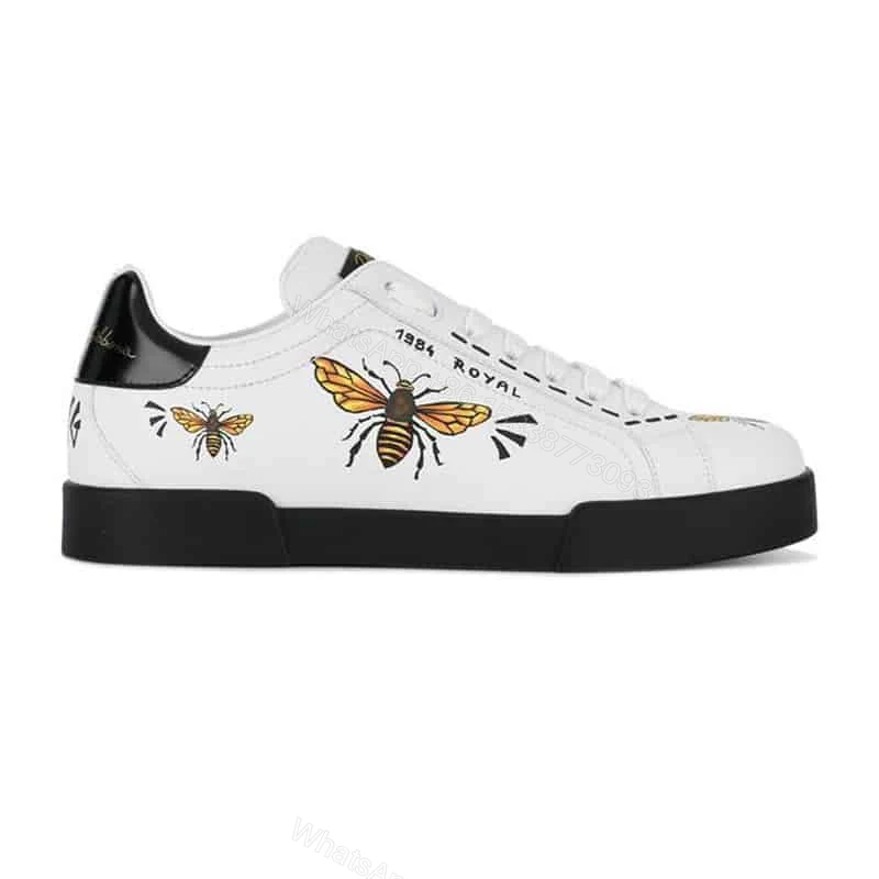 DOLCE AND GABBANA PORTOFINO WASP PRINT SNEAKERS IN WHITE – DG104 — view 1