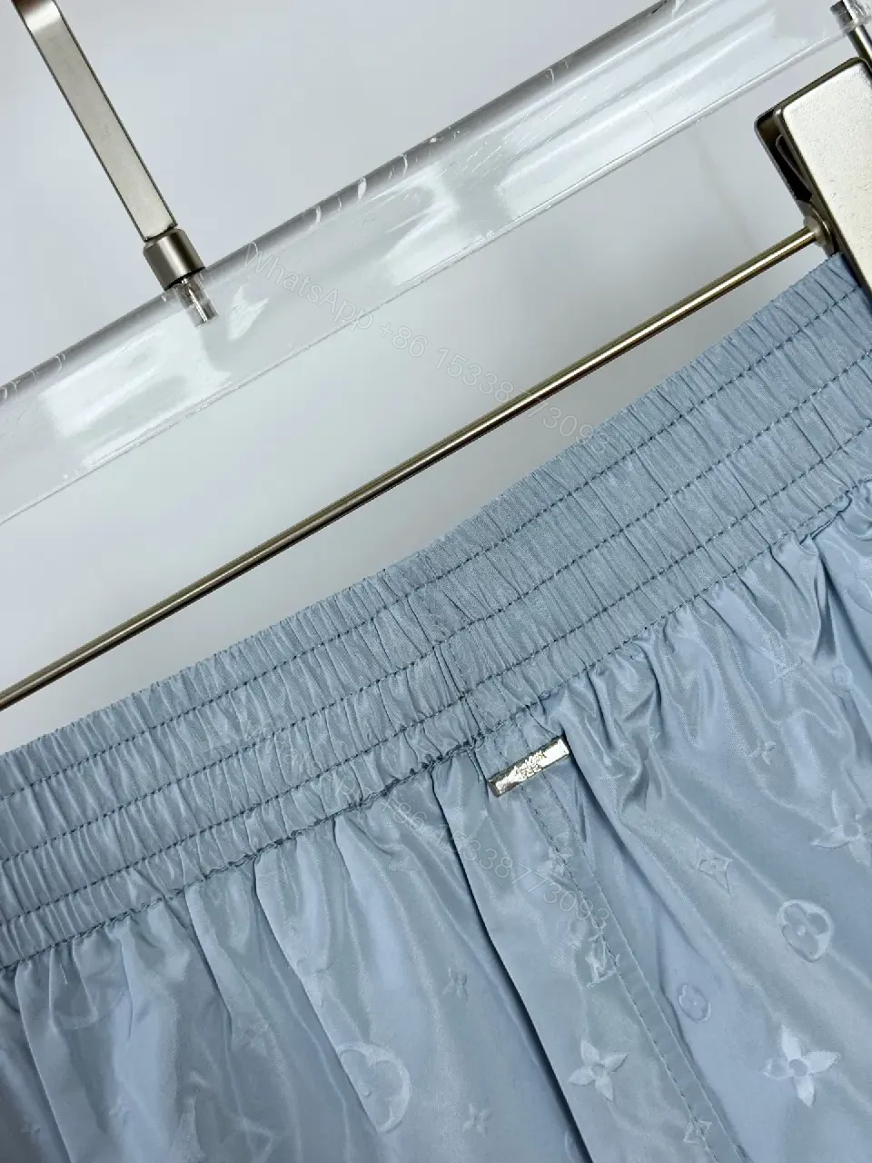 View 4 of Light Blue Satin Shorts with LV Monogram Print
