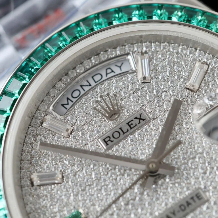 View 2 of Day-Date 40mm Super Clone Custom Moissanite Diamonds + Sapphire Baguette Men’s Watch