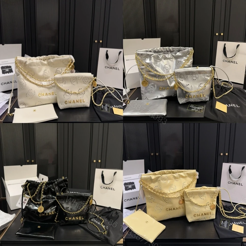View 3 of Chanel 22 Mini Handbag Shiny And Gold Tone Metal White