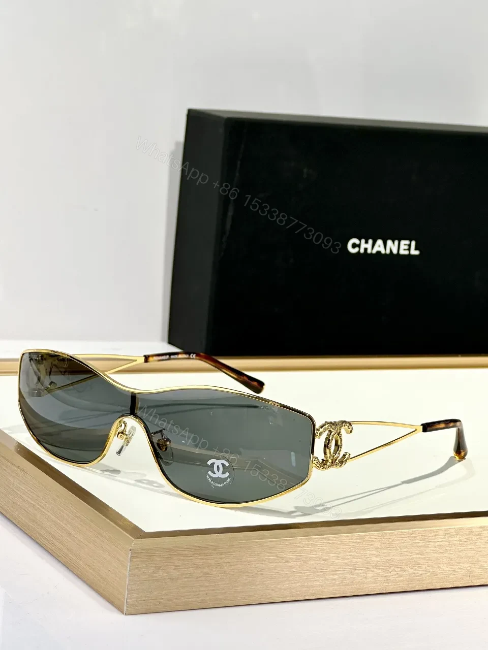 View 7 of Elegant Shield Sunglasses: Crystal-Detail Luxe Shield Glasses
