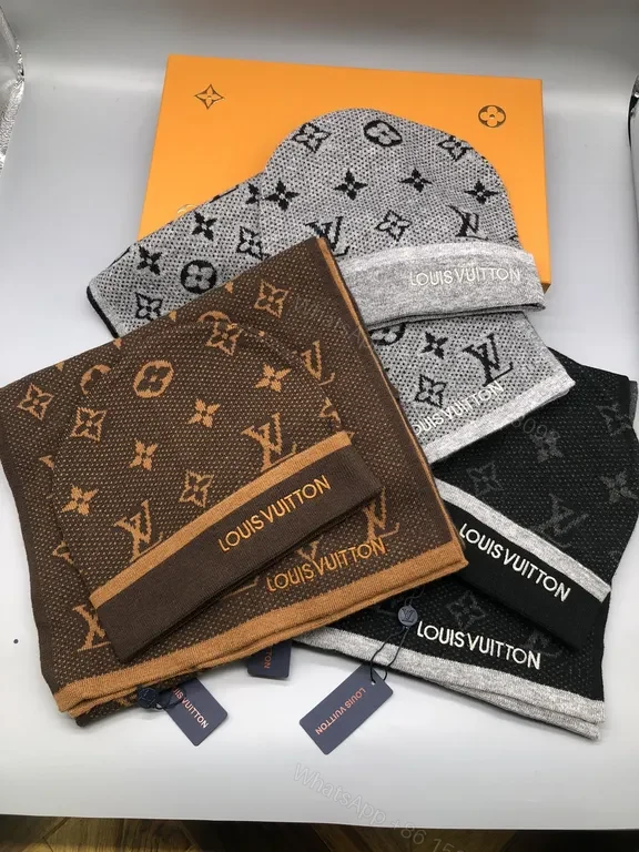 View 4 of Louis Vuitton Monogram Wool-Blend Scarf & Beanie Set, Luxury Warmth
