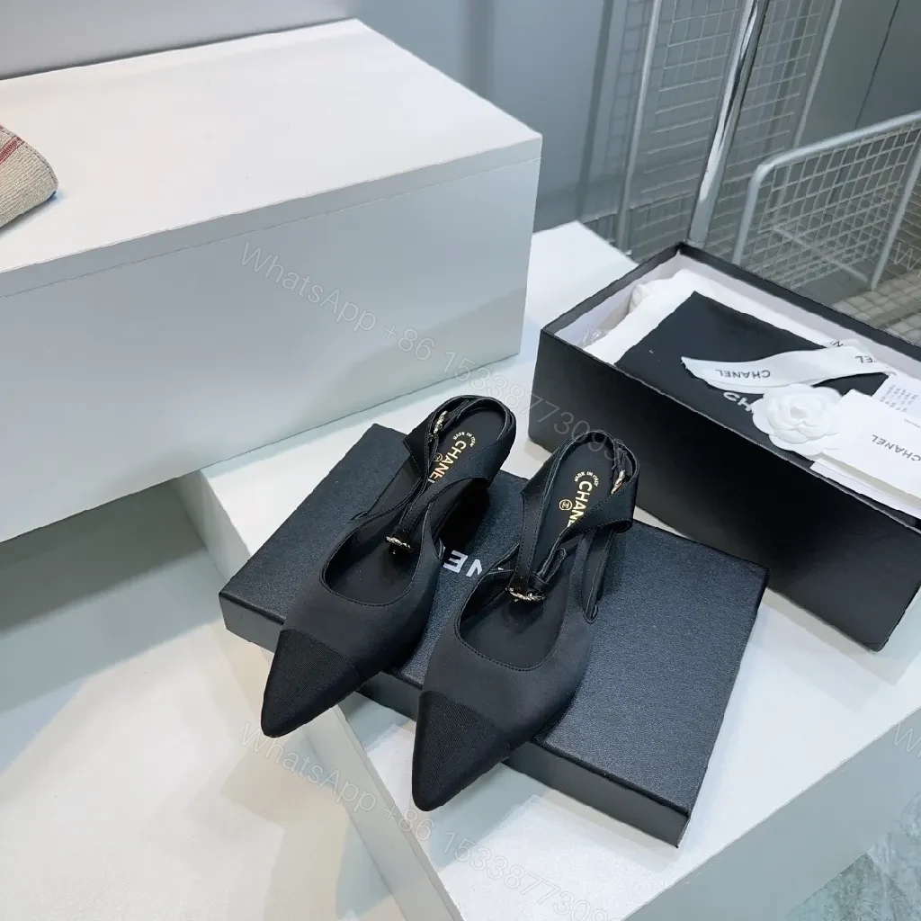View 3 of Black Slingback Heels - Modern Edge, Pointed Toe, Low Block Heel