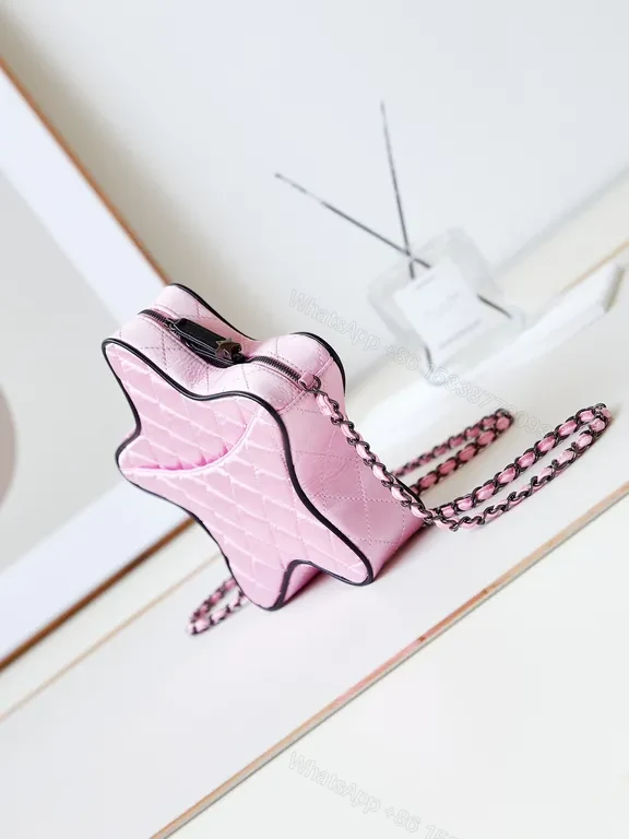 View 8 of Chanel-Inspired Star Shaped Pink Quilted Crossbody Bag