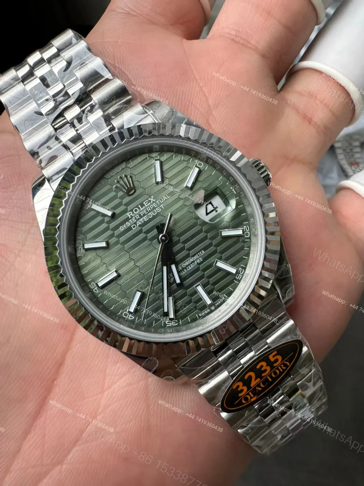 View 6 of Rolex Datejust M126334-0030 Water Ripple Green Dial 1:1 Replica Jubilee 41MM 3235 Movement Super Clone Watch