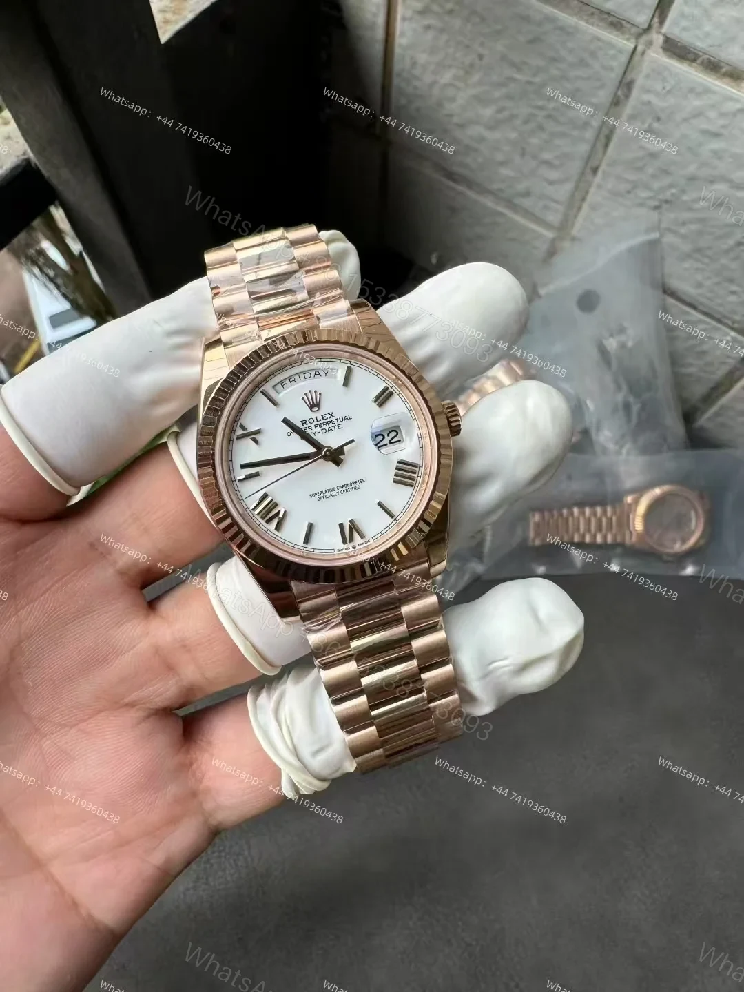 View 2 of Rolex Day-Date M228235-0032 1:1 Replica Rose Gold White Dial 40MM 3255 Movement Presidential Bracelet Super Clone Watch