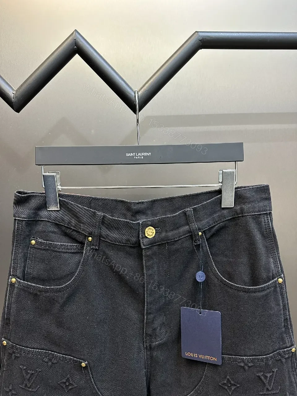 View 7 of Black Denim Louis Vuitton Embossed Bermuda Short