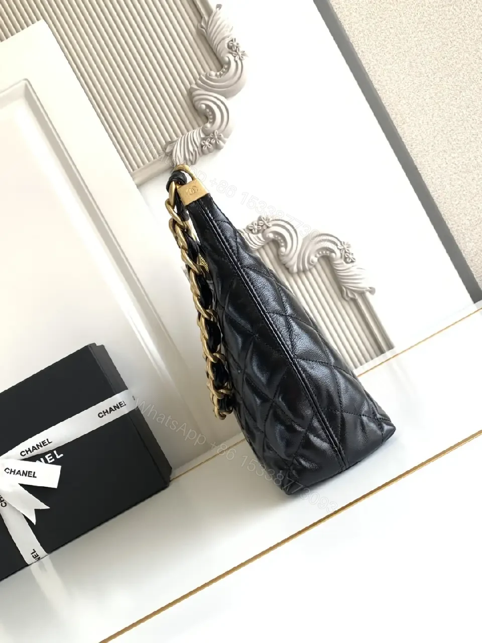 View 7 of Chic Black Quilted Bag with Chain Strap
