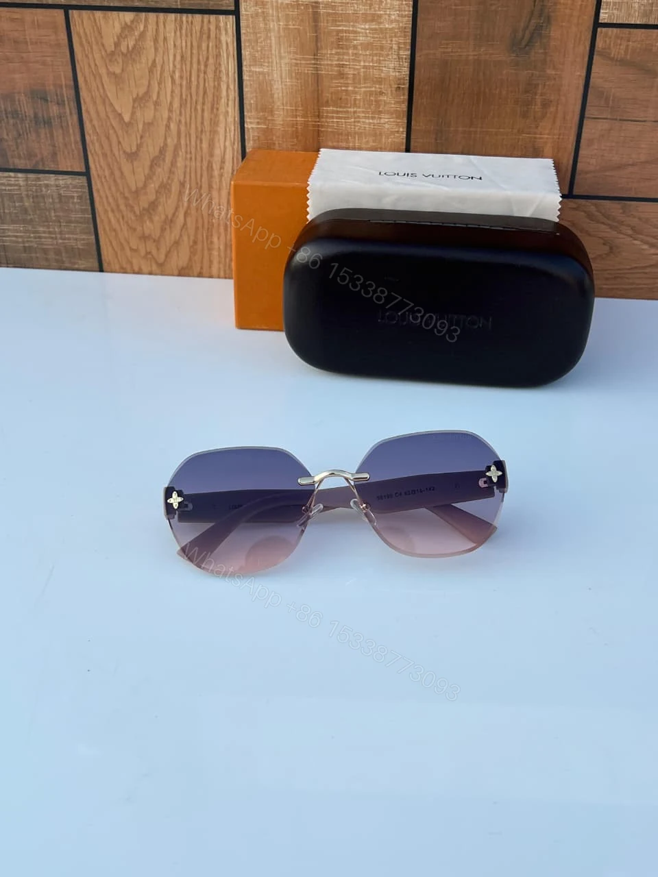 View 4 of Louis Vuitton Rimless Butterfly Sunglasses Purple-Pink