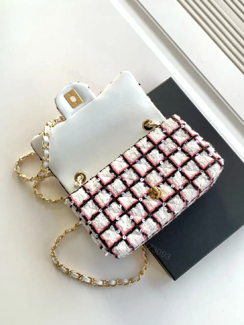 View 9 of Tweed Grid Bag: Textured Luxury, Gold Hardware, Everyday