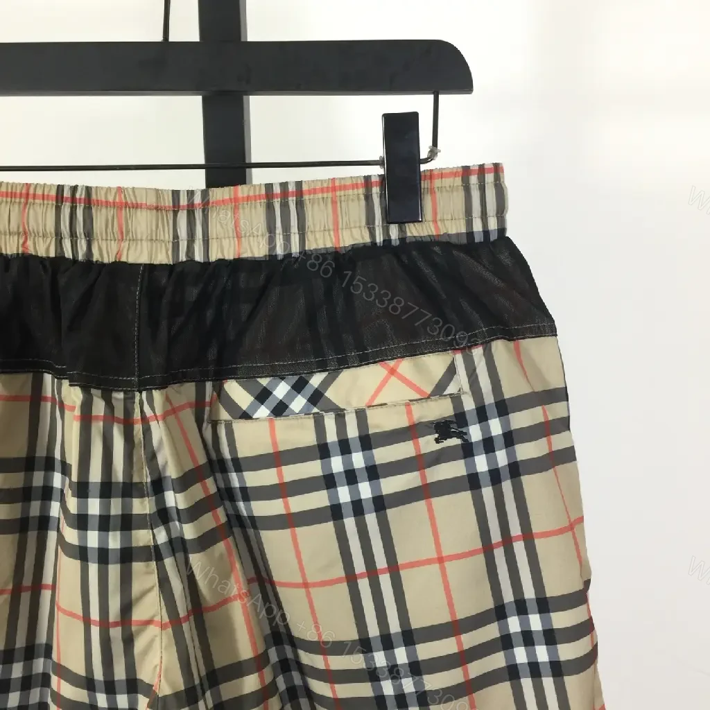 View 8 of Beige Cotton Burberry Check Shorts with Drawstring