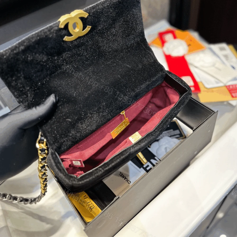 View 3 of Chanel 19 Velvet Flap Bag Black 26Cm