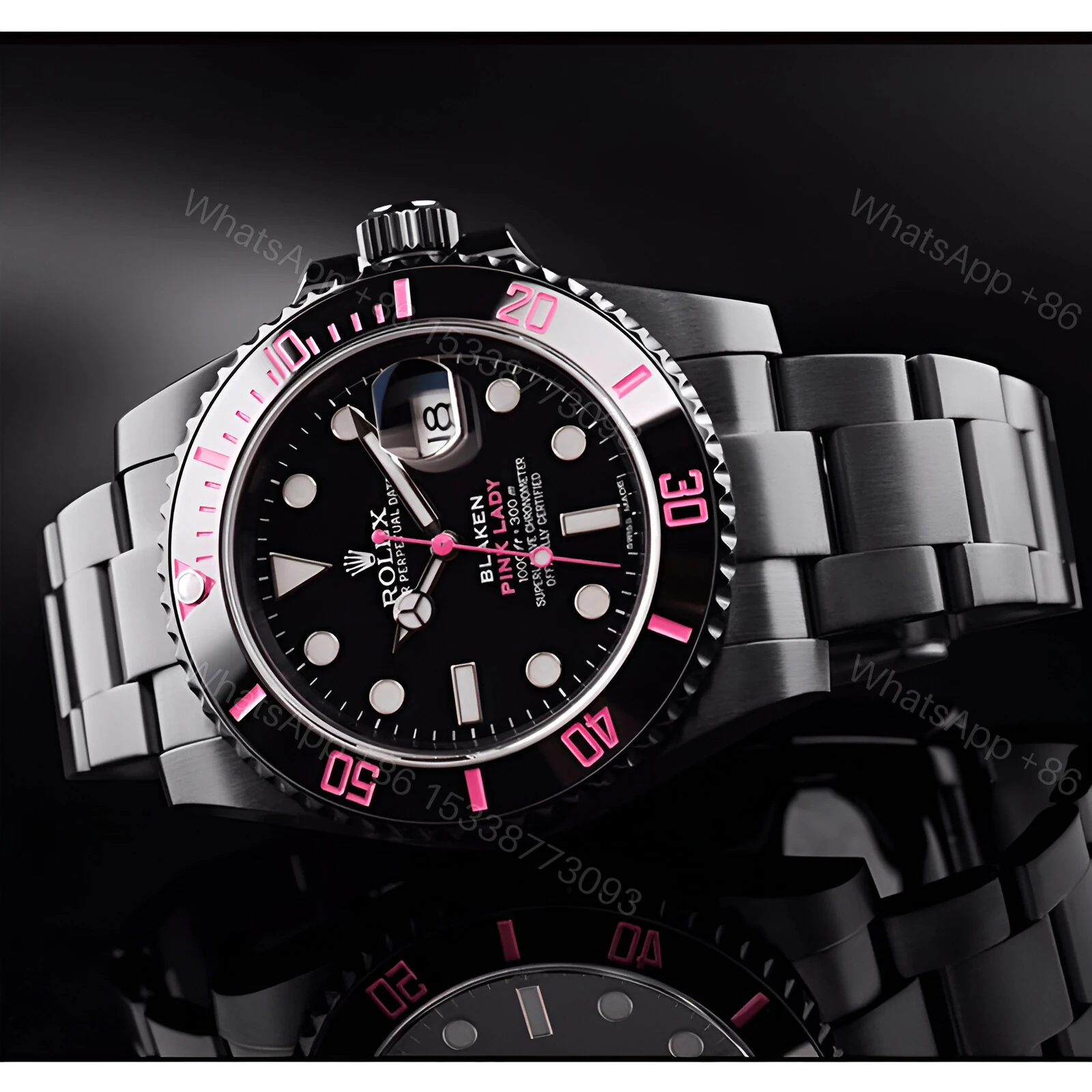 View 2 of Rolex Submariner 116610N Pink Venom Black Dial Replica