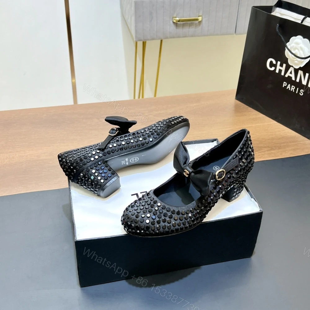 View 7 of 高仿Chanel*G45749B緞子水鑽圓頭單鞋黑色4.5CM免檢版