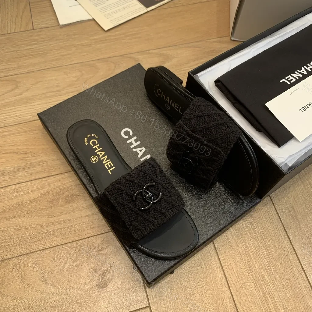 View 7 of Monochrome Knit-Trim Slides: Luxurious Everyday Comfort