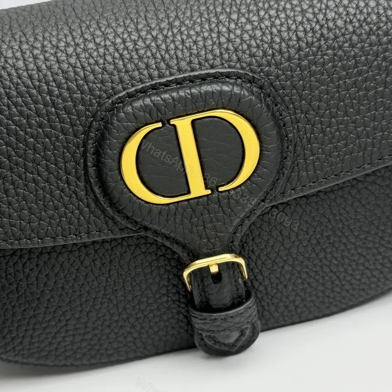 View 5 of Compact Black Leather Crossbody with Gold CD Closure