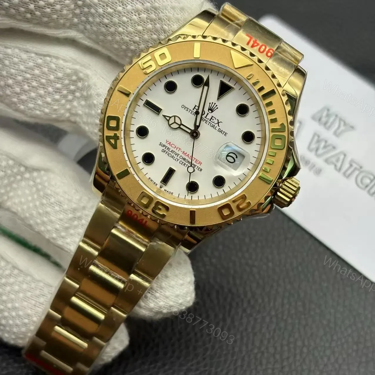 View 4 of Replica Rolex Yacht Master Full Gold White Dial