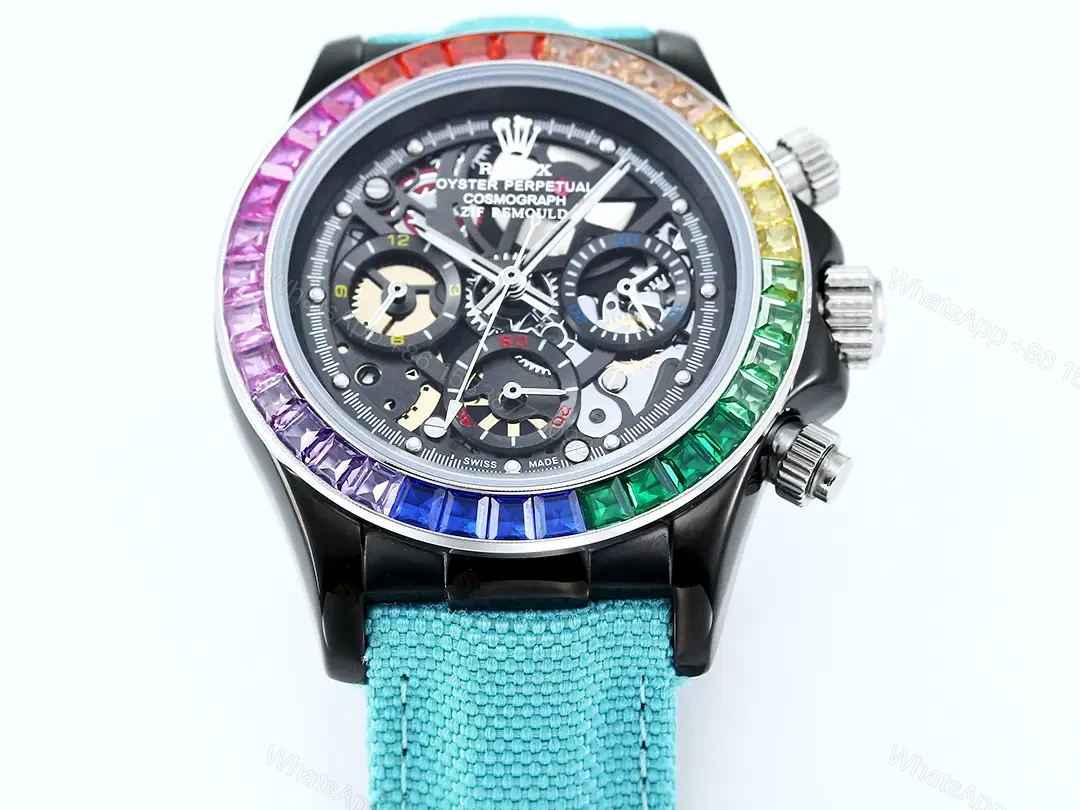 View 3 of Rolex Daytona Rainbow Skeleton Blue Strap replica 40MM Fabric Strap Edition RG-DAYTONA-RAINBOW-SKELETON-BLUE-STRAP-40