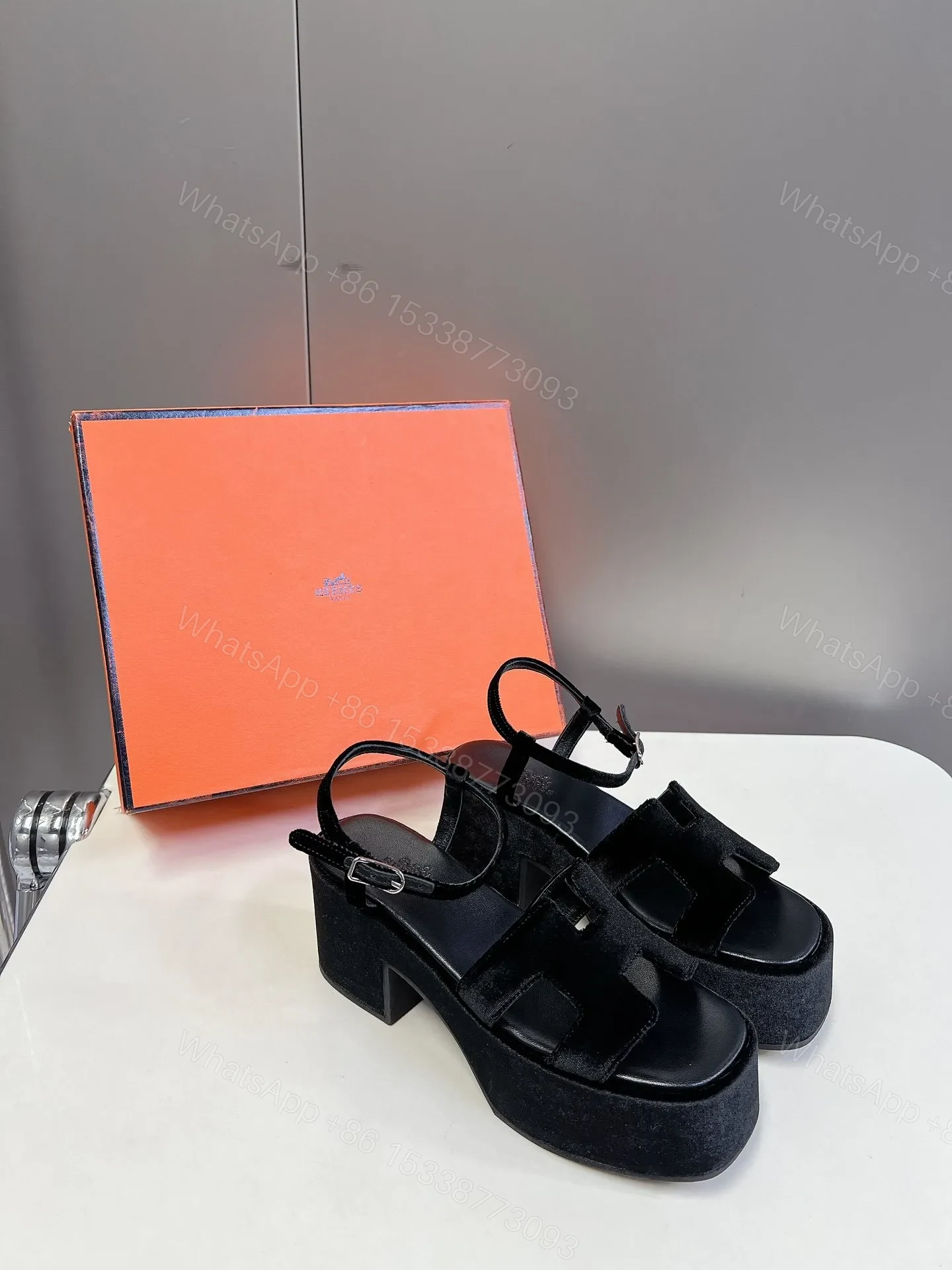 View 3 of Hermes Women Black Suede Leather Sandals