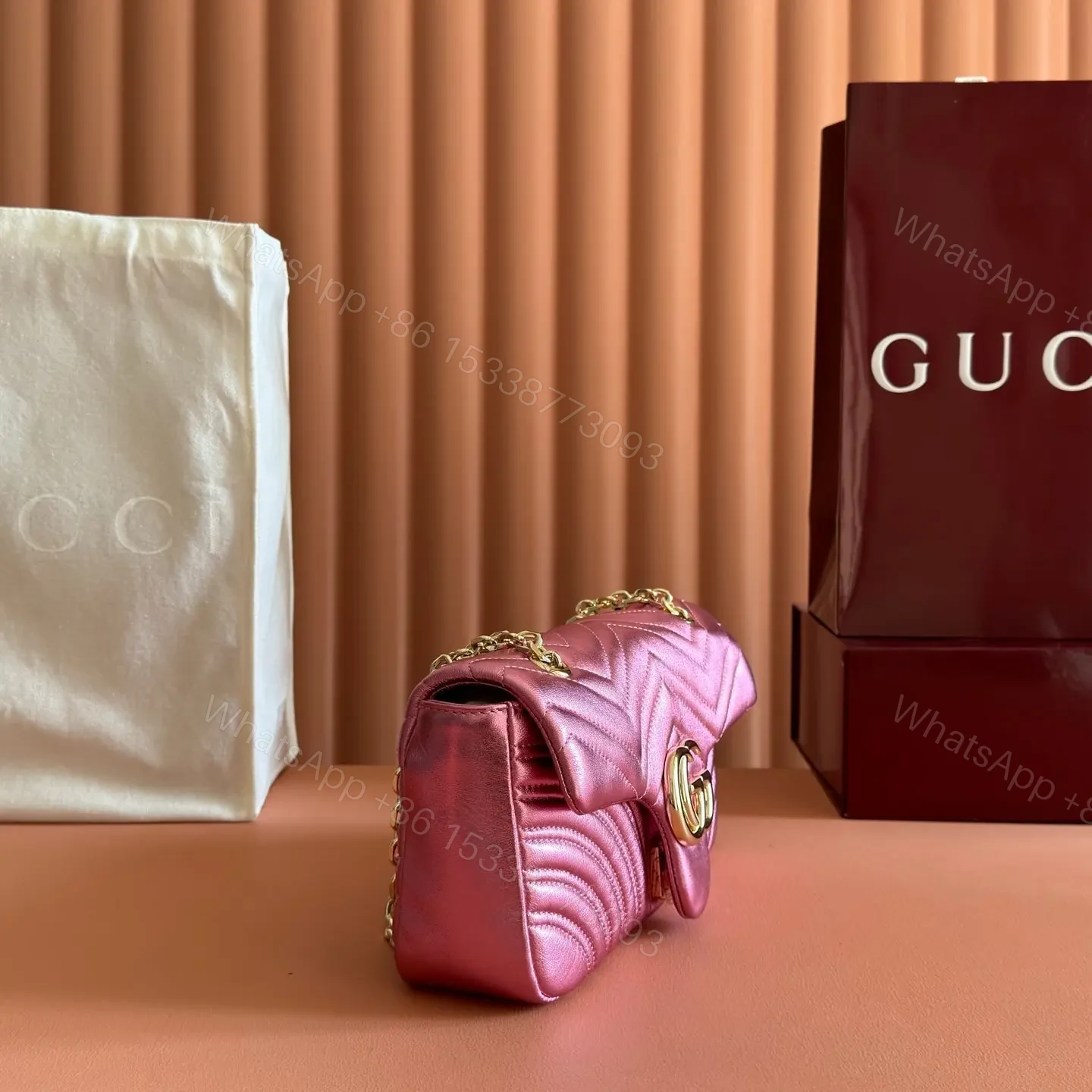 View 4 of GUCCI GG MARMONT BAG 22 IN METALLIC PINK LAMBSKIN