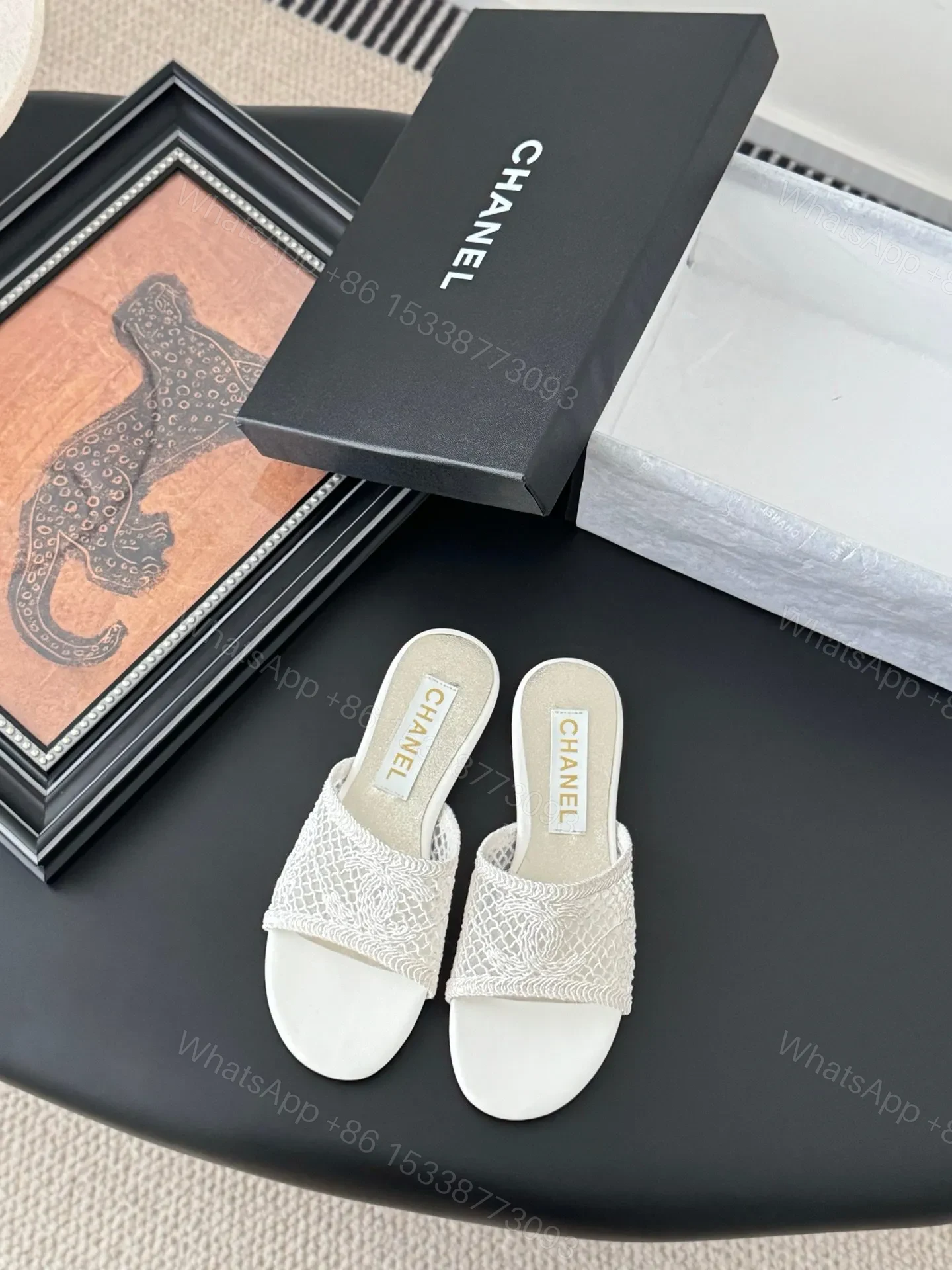 Chanel Women White Lace Mesh Slides — view 1