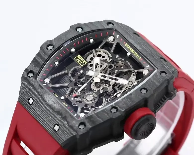 View 4 of APS Factory Richard Mille RM 35-01 Rafael Nadal Carbon Fiber Watch – Black and Red, Skeleton Dial, Rubber Strap