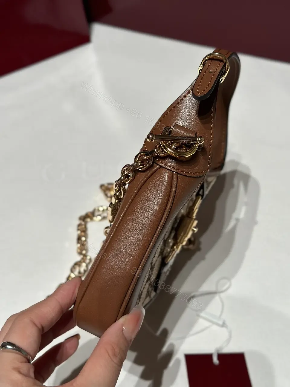 View 6 of Beige GG Supreme Satchel: Mini Structured Elegance, Gold Hardware