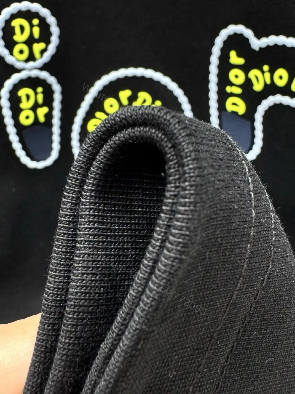 View 2 of Black Cotton Tee Dior Logo Embroidered Style T-Shirt
