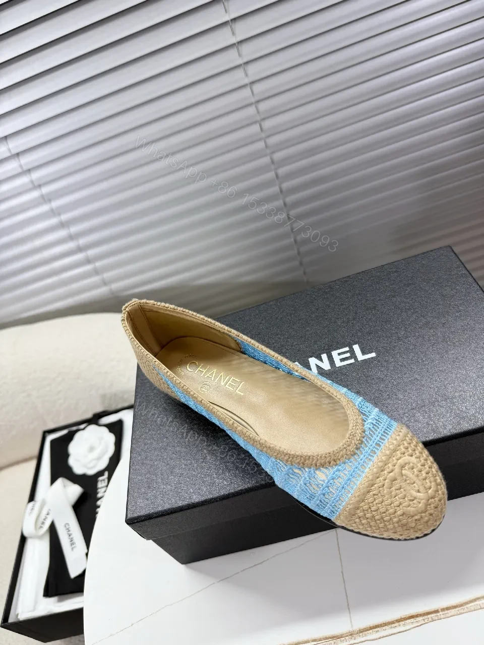 View 5 of Textured Denim Espadrille Flats with Jute Accents, Casual Luxe Flat