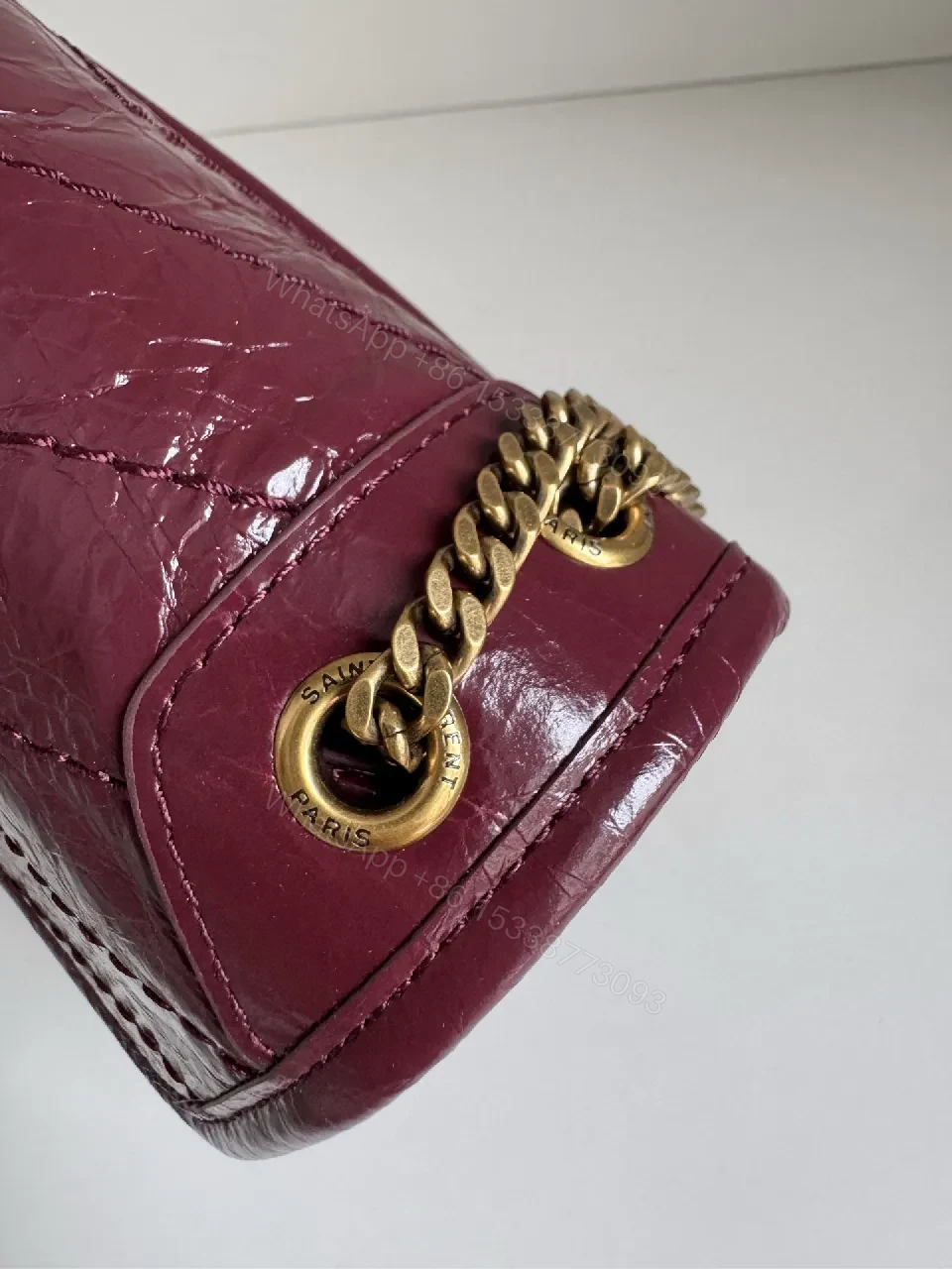 View 5 of Rich Purple Textured Leather Camera Bag with Gold Hardware