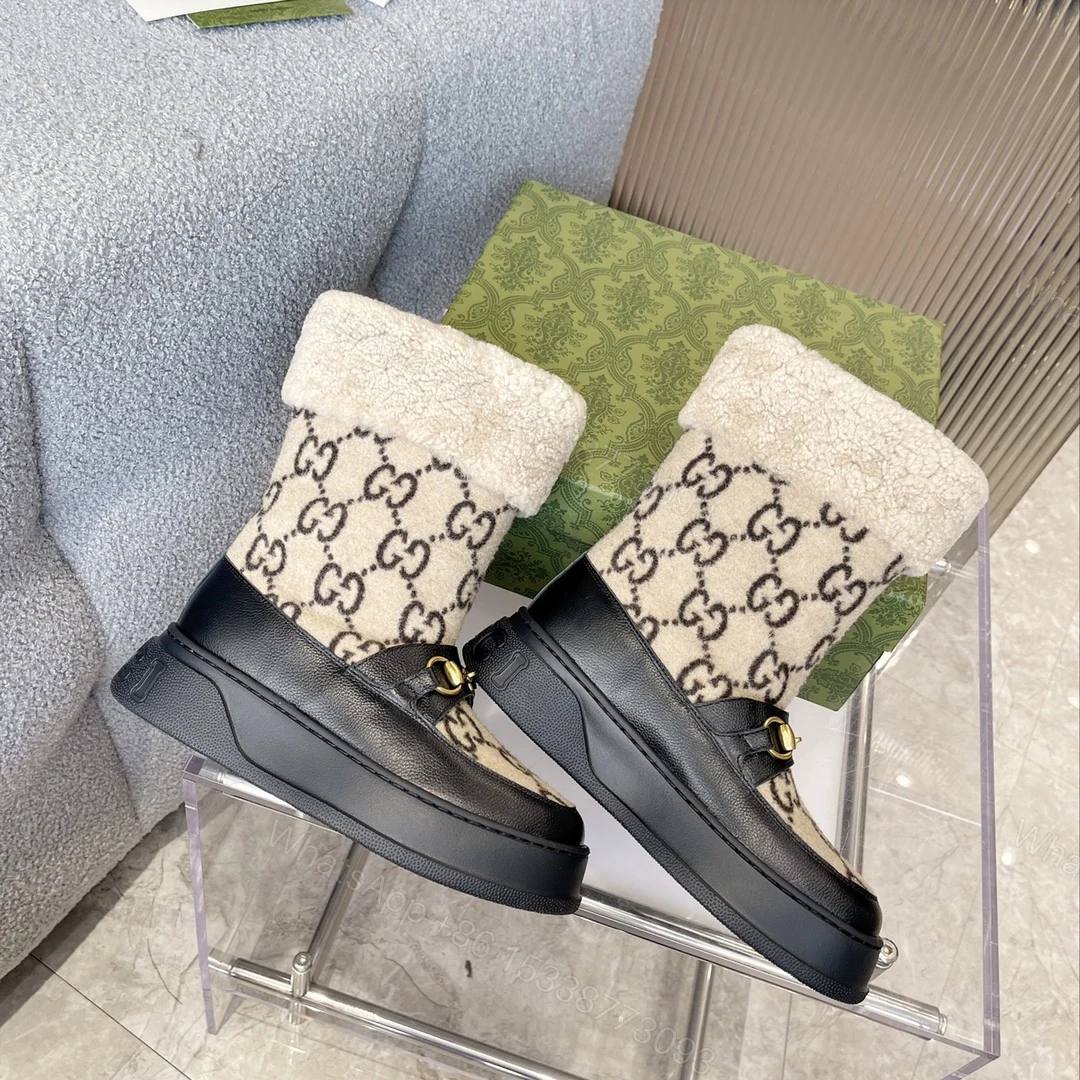 View 5 of GUCCI 1955 HORSEBIT SNOW BOOTS AND SHEARLING IN BLACK BEIGE