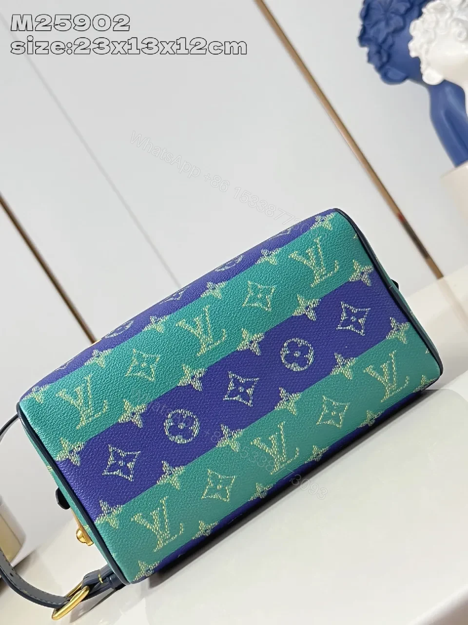 View 4 of Colorful Monogram Wallet — Striped Accent, Compact Luxury, Zippered Cardholder