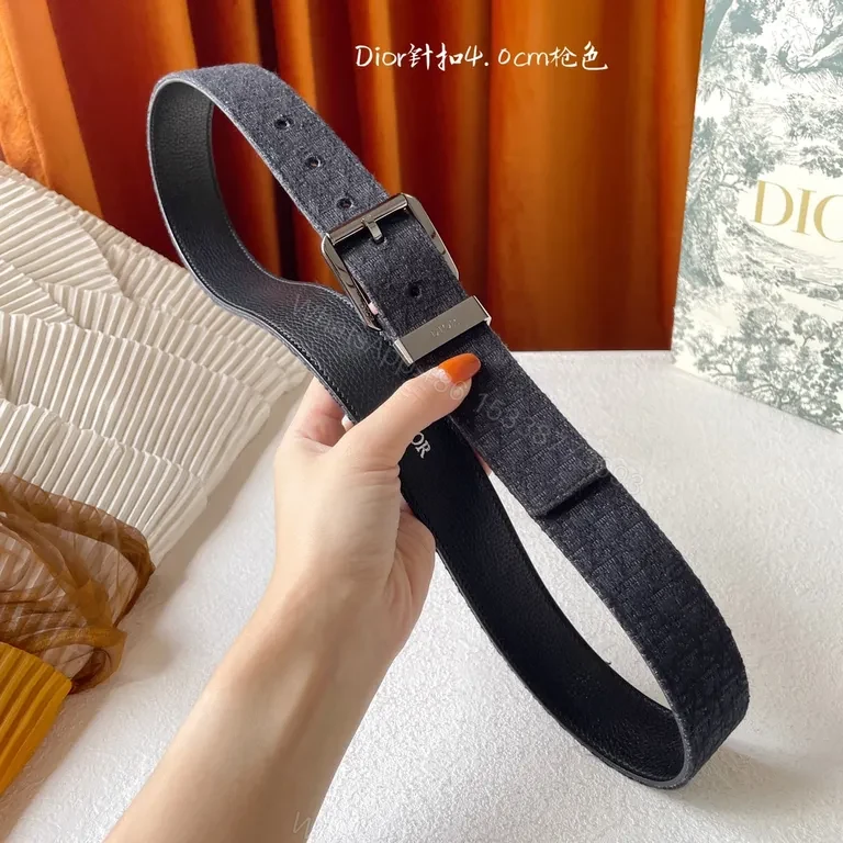 View 2 of Charcoal/Dior-Brand Belt: Woven Texture, Premium Buckle, Luxury Casual