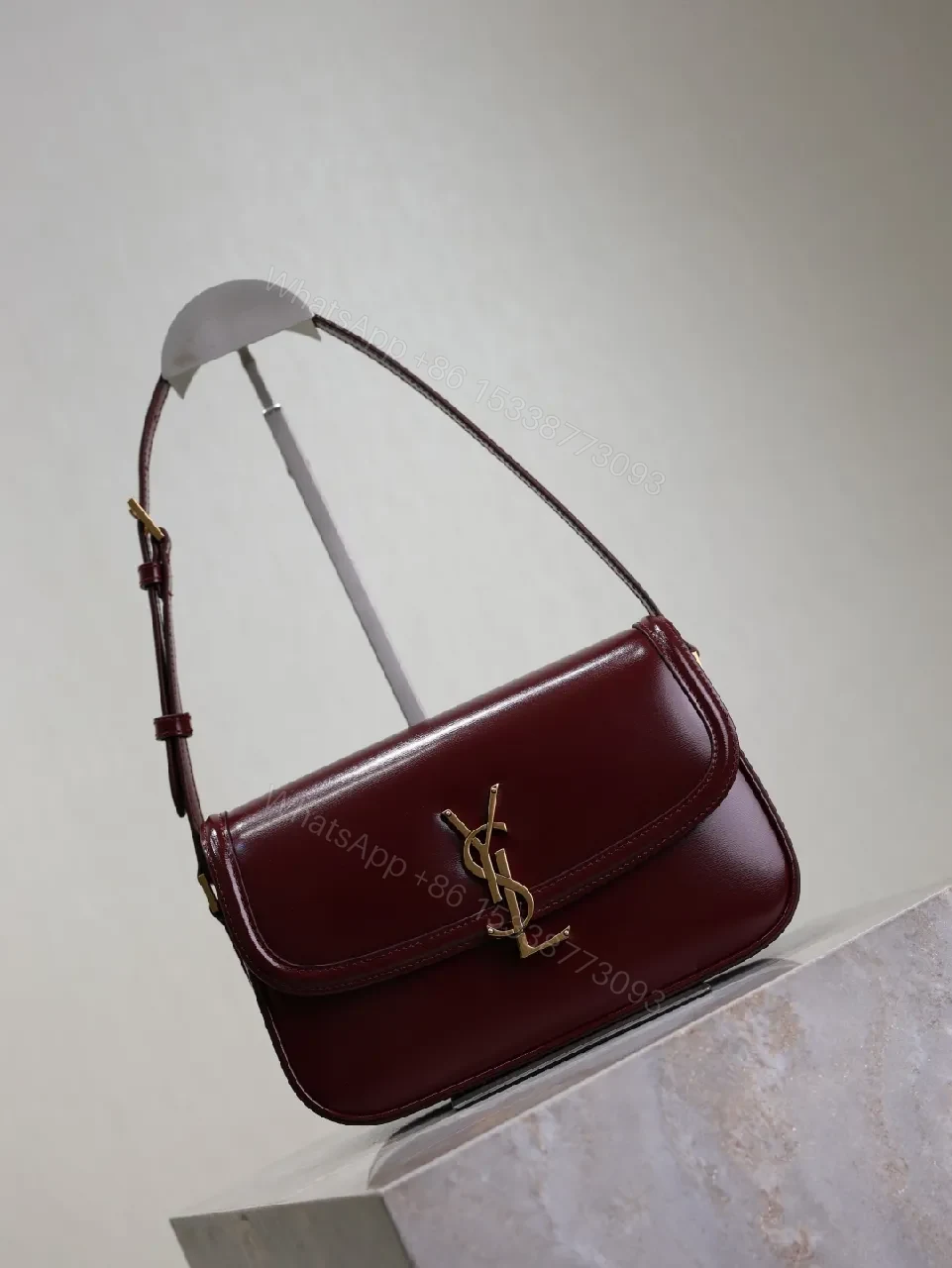 View 9 of Burgundy Velvet Crossbody Bag with Gold Hardware
