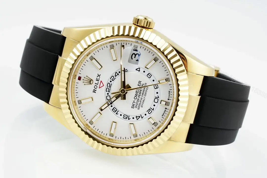 View 6 of Rolex Sky-Dweller White Watch Yellow Gold Oysterflex Ultimate 42MM 326238-0006
