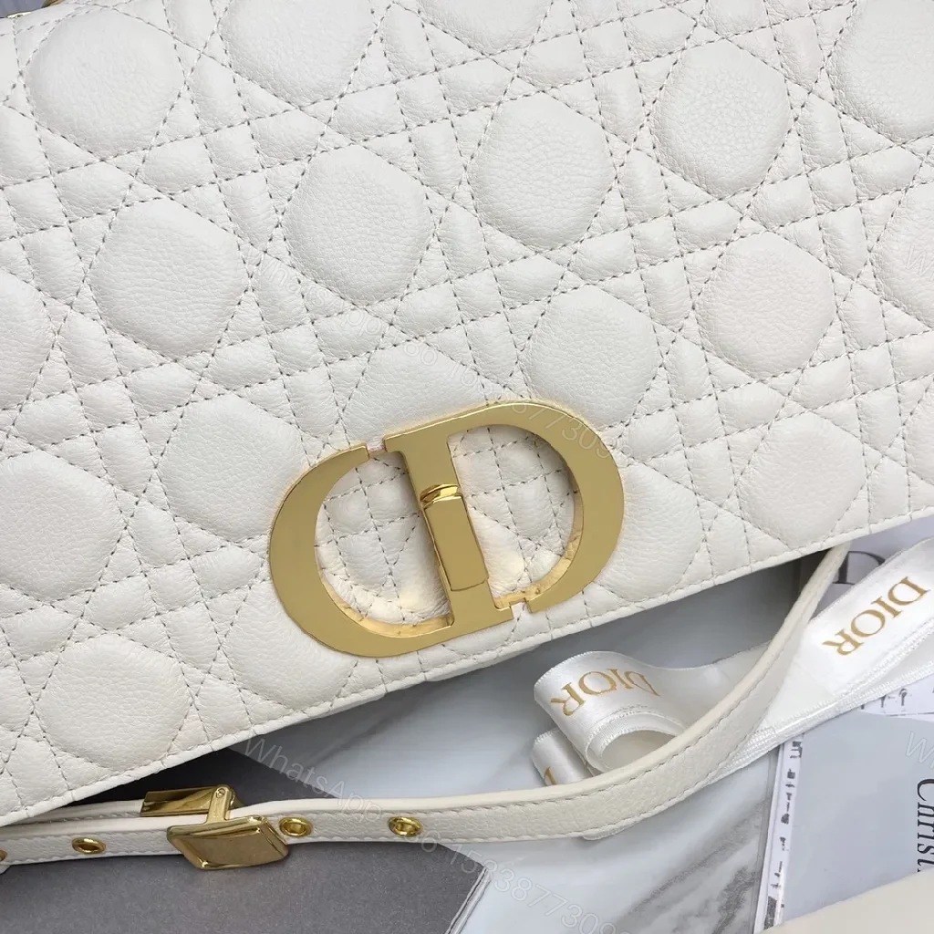 View 5 of Ivory Quilted Leather Shoulder Bag with Gold Hardware