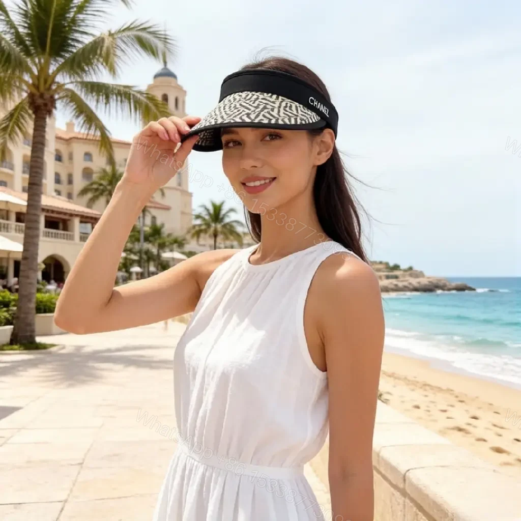 View 9 of Black Leather-like Open-back Sport Visor Chanel Logo Embellished Visor