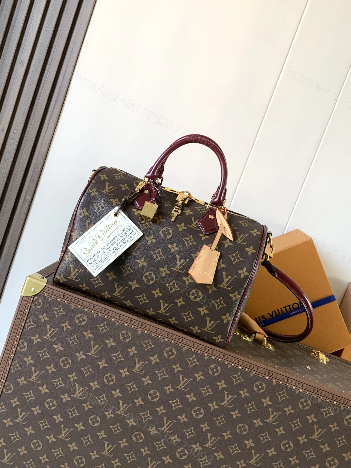 LV 原單 女款 Monogram 酒紅 Speedy 手提斜背包 — view 1