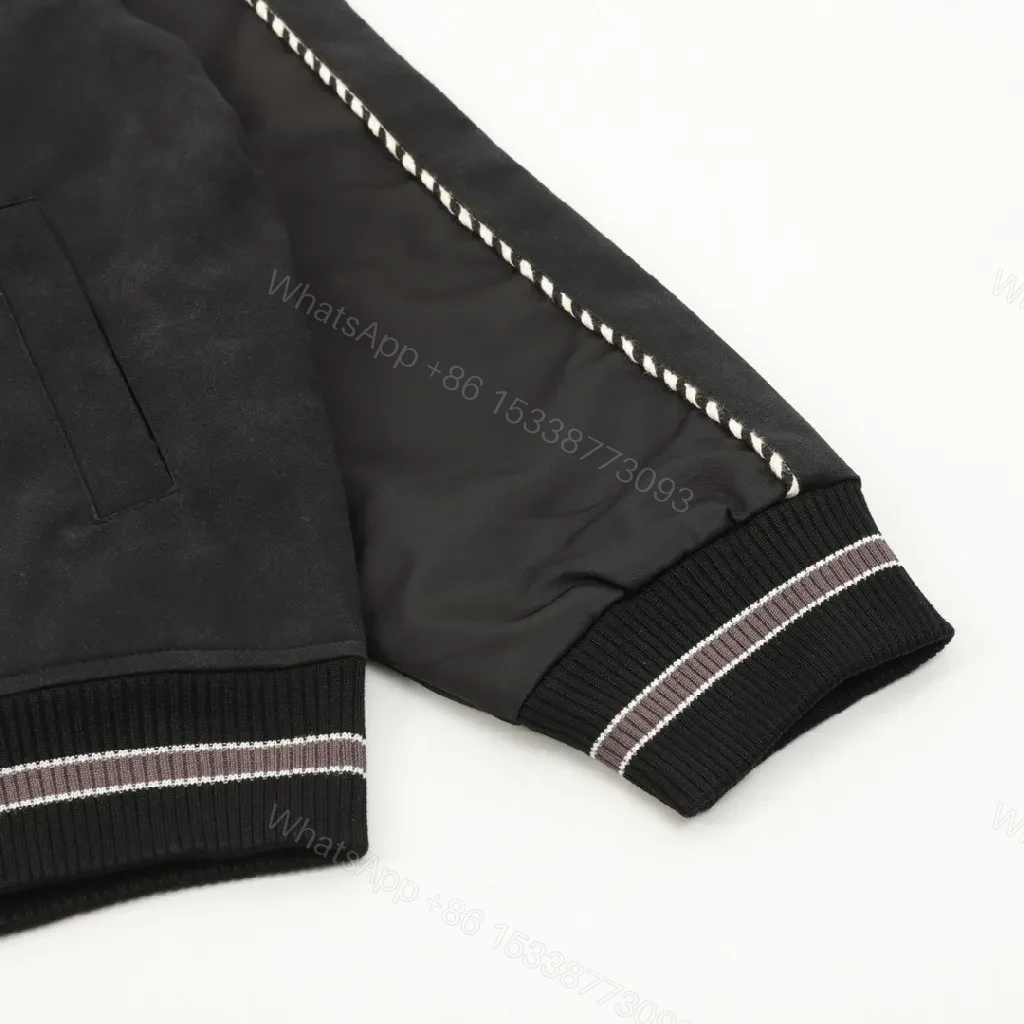 View 8 of Black Velour Bomber – Bold Floral Applique with Signature Script