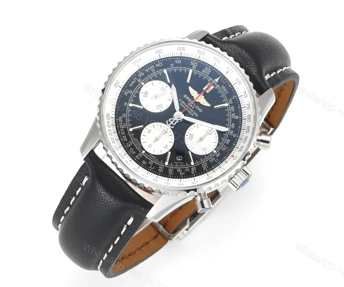 View 2 of GF Factory Breitling Navitimer 1 B01 Chronograph 43mm Black Dial Leather Strap Watch – BLS V2 Upgrade Edition
