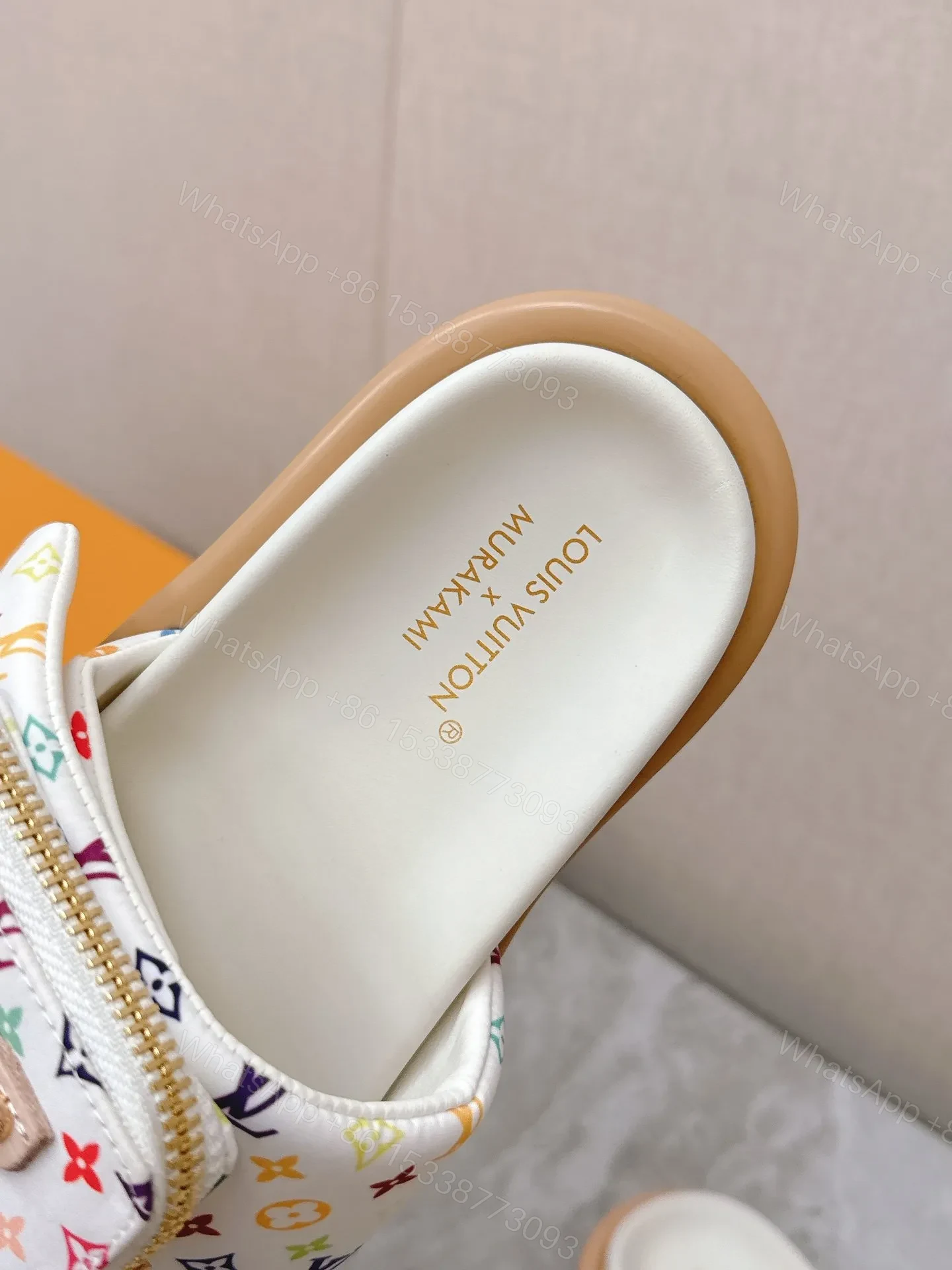 View 2 of LV Women White Leather Multicolor Logo Mules