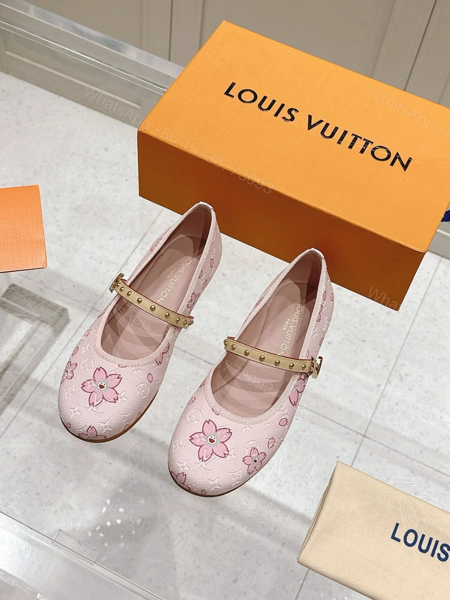 View 3 of LV Women Pink Patterned Leather Mary Janes
