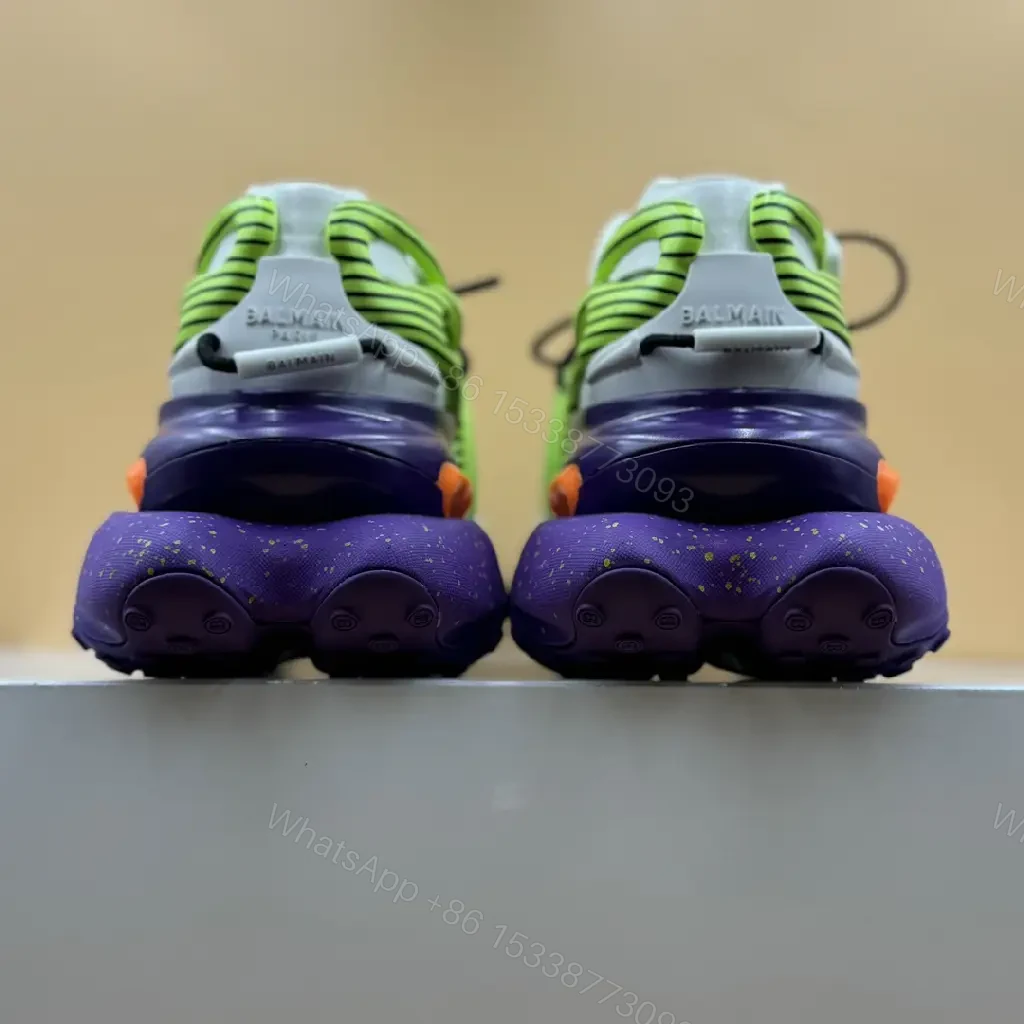 View 7 of Neon green striped sneaker in mixed materials for premium everyday luxury