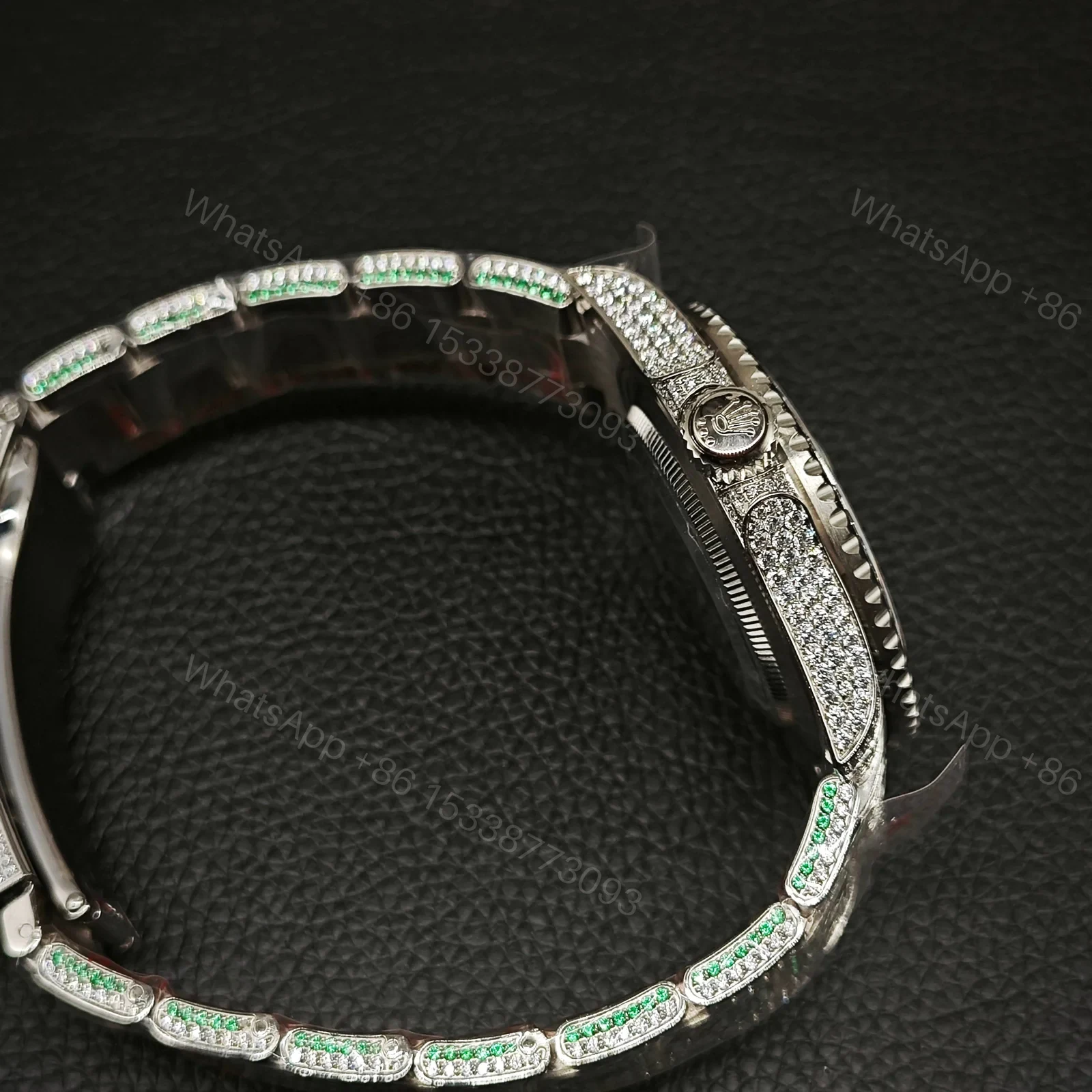 View 6 of Rolex Submariner Meteorite Diamond Replica 40MM Exclusive Green Baguette Steel Bracelet RG-ROLEX-SUB-METEORITE-GREEN-40