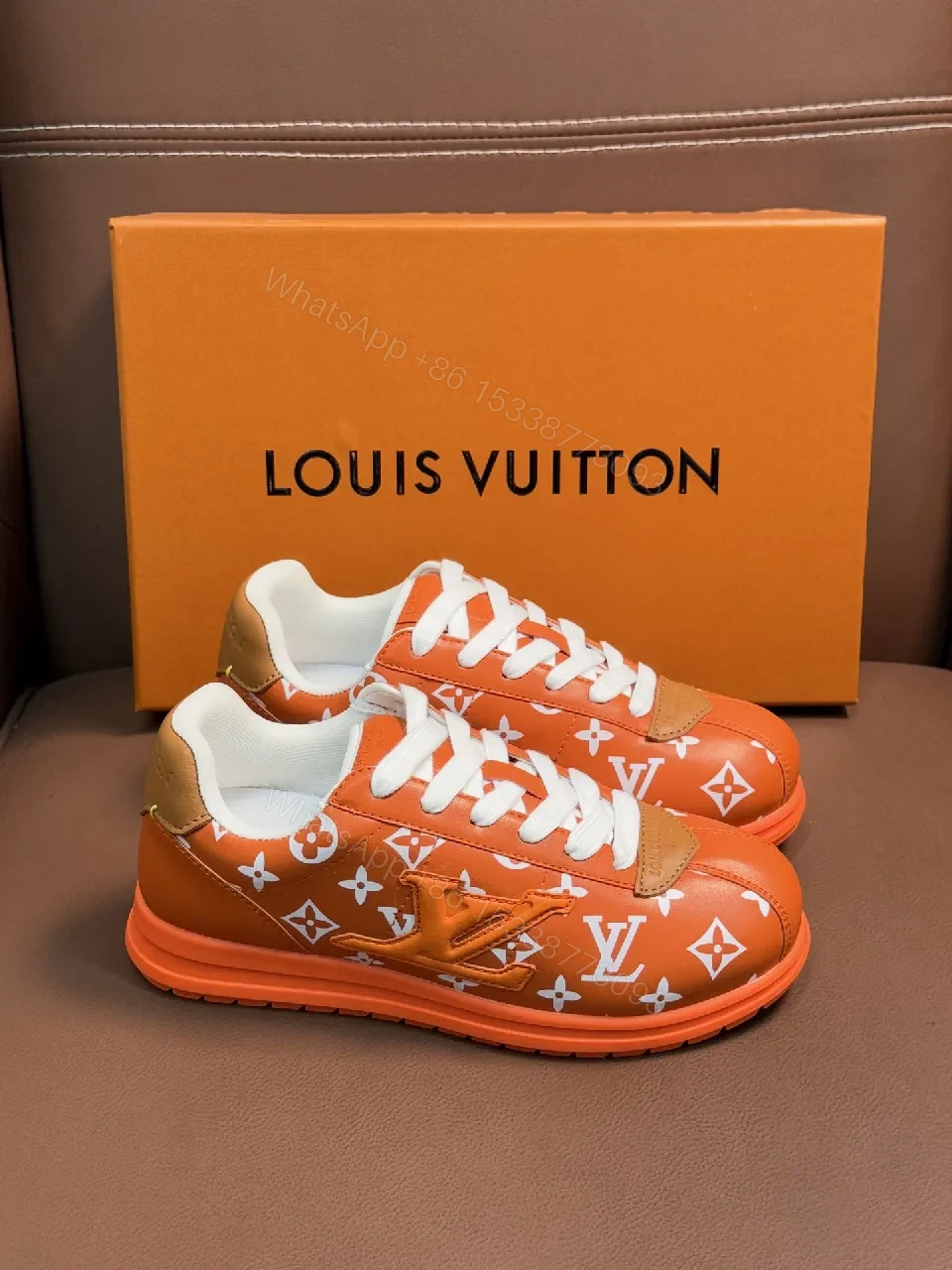 View 4 of Bright Orange Monogram High-Top Sneakers with Plush Padding