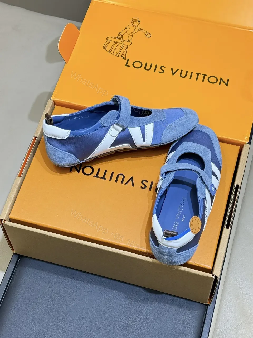 View 4 of Blue Suede High-Top Sneakers with Cushioned Comfort and Striking Straps