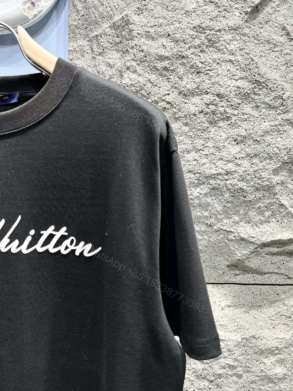 View 6 of Black Cotton Crewneck Tee Luxe Script Comfortwear
