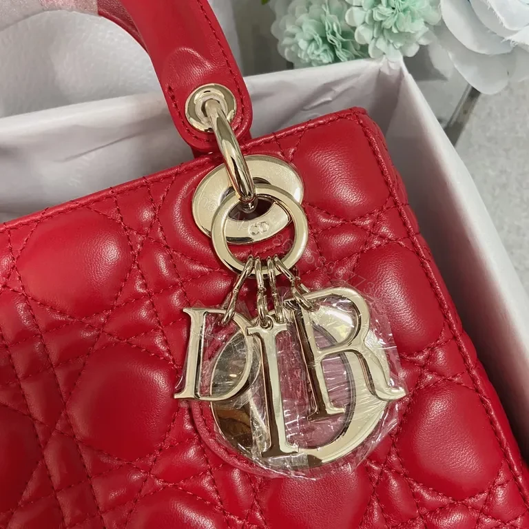 View 2 of Bold Red Satchel: Quilted Leather with Dior-Style Charms
